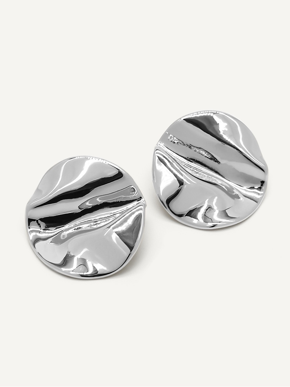 Silver Ripple Disc Stud Earrings - Women Jewelry